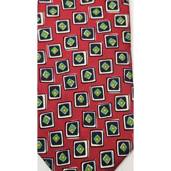 Vintage Lands End Men's Tie Red Green Geometric Print 3.5 X 60 - Picture 3 of 7